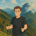 Portrait illustré de Charles Provent en randonnée en montagne